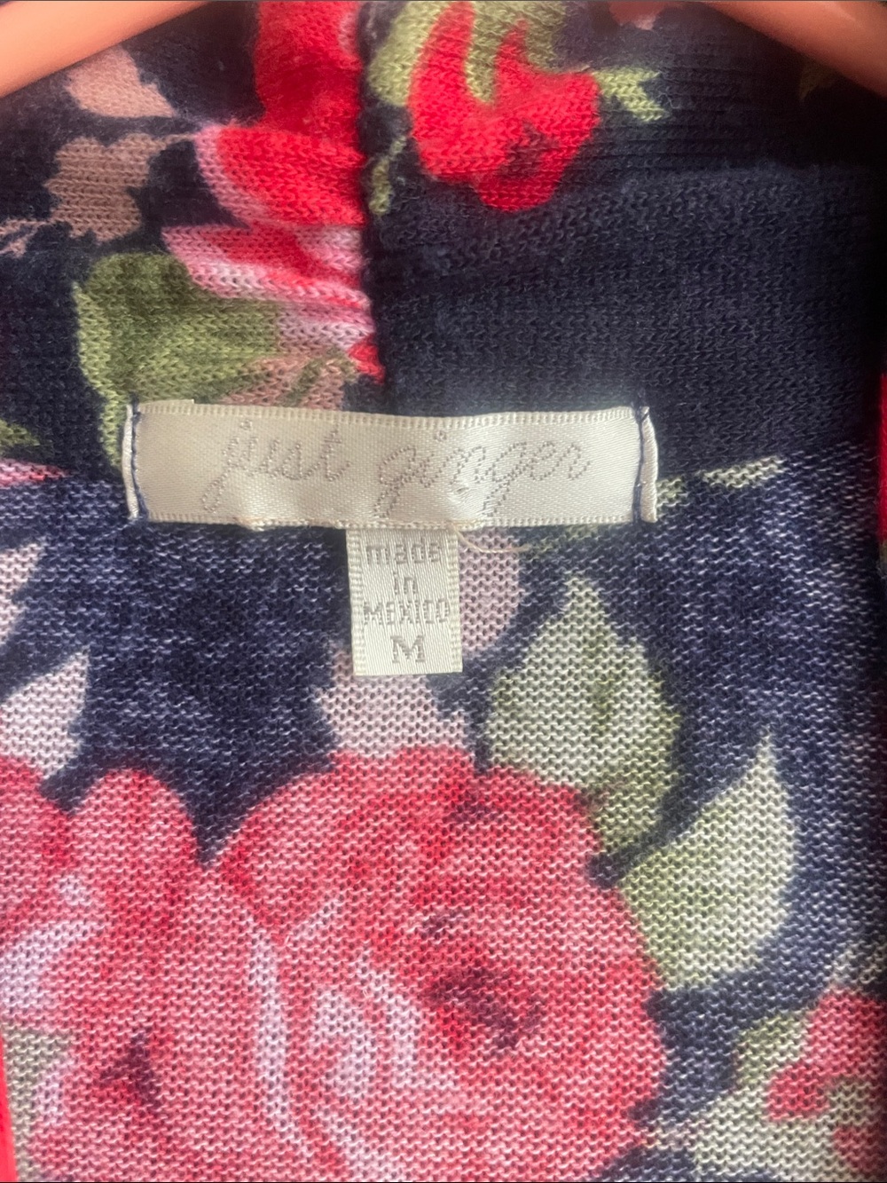 just ginger Navy Knit Top with Pink Roses and Green Leaves